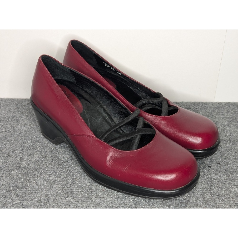 Dansko Burgundy Leather Cross Elastic Strap Mary Jane Clogs Womens 40/9.5-10